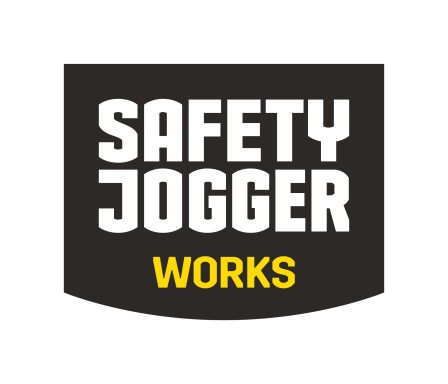 Logo von Safety Jogger mit dem Schriftzug "SAFETY JOGGER WORKS" in Schwarz und Gelb.