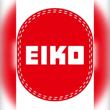 Rotes Logo mit dem Schriftzug "EIKO" in Weiß auf einer runden Form.